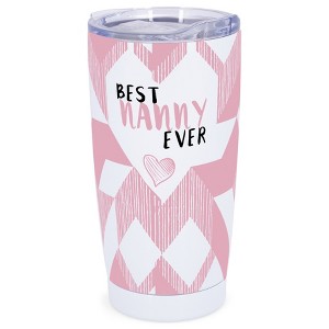 Elanze Designs 20 oz Stainless Steel On the Go Insulated Travel Tumbler With Push Top Lid, Best Nanny Ever White - 1 of 4