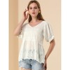 INSPIRE CHIC Women's V Neck Puff Sleeve Hollow Out Peplum Blouse - 2 of 4