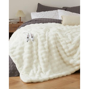 Heated Blanket King, Dual Control Faux Fur Electric Blanket with 4 Heat Settings, Soft Bubble Blanket with 8 Hour Auto-Off - 1 of 4