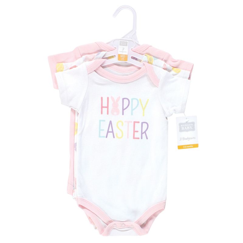 Hudson Baby Infant Girl Cotton Bodysuits, Happy Easter, 2 of 6