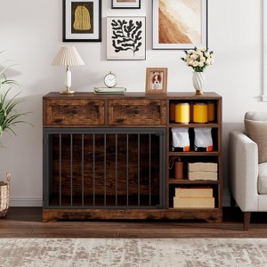 47" Dog Crate Furniture with Storage Drawers & Shelves, Indoor Dog Kennel TV Stand for Large Dogs, Wood & Metal Dog Cage - 1 of 4