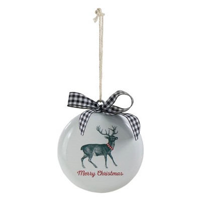 Northlight 4.5" White and Black Reindeer "Merry Christmas" Disc Ornament