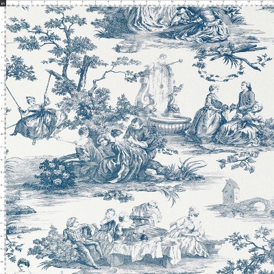 Blue and White Cotton Toile Print Square Throw Pillow