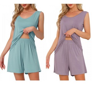 INSPIRE CHIC Women's 2 Pcs Cotton Soft Sleeveless Cami & Shorts Pajama Set - 1 of 4