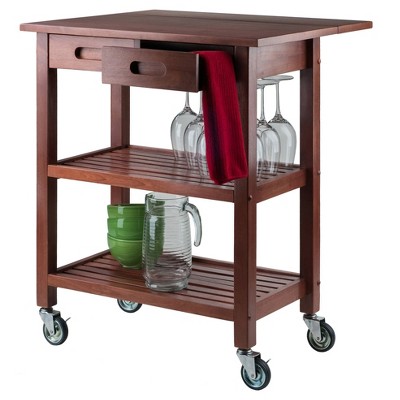 Transitional Walnut Kitchen Cart with Drop Leaf and Storage