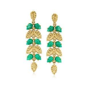 Ross-Simons 12.00 ct. t.w. Emerald Leaf Drop Earrings in 18kt Gold Over Sterling - 1 of 3