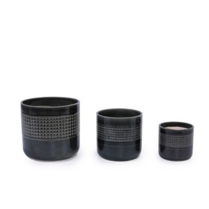 SEVOBAL Planters 3-Piece Modern Ceramic Glossy Flower Pots, Frost-Resistant with Drainage Holes for Indoor, Outdoor, Black, 14.57"*14.57"*14.18" - 1 of 4