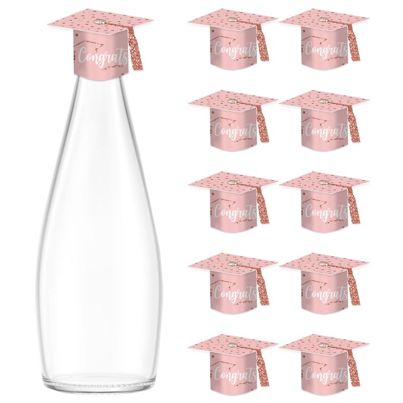 Big Dot of Happiness Rose Gold Grad - DIY Grad Cap Graduation Party Bottle Topper Decorations - Set of 20, 1 of 10