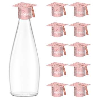 Big Dot of Happiness Rose Gold Grad - DIY Grad Cap Graduation Party Bottle Topper Decorations - Set of 20