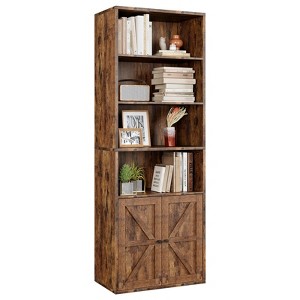 71.4" Tall Bookcases and Bookshelves, Farmhouse Bookshelf, Industrial Large Bookcase with Doors and Open Shelves, 6 Tier Freestanding - 1 of 4