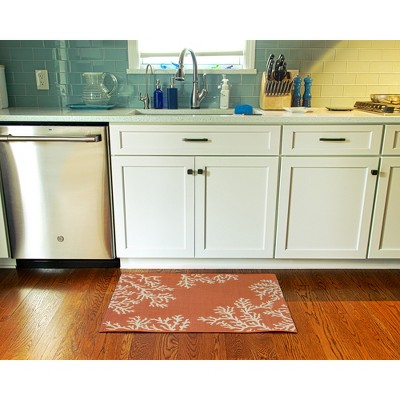 Sunset Coral Orange and Ivory Flat Woven Rectangular Rug