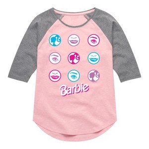 Girls' - Barbie - Original Icons in Circle Grid Shirt Tail Raglan Graphic T-shirt - 1 of 2
