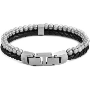 Men's Bracelet in Stainless Steel, Genuine Leather and Beads, Casual Multimaterial Jewelry for Men - 1 of 4