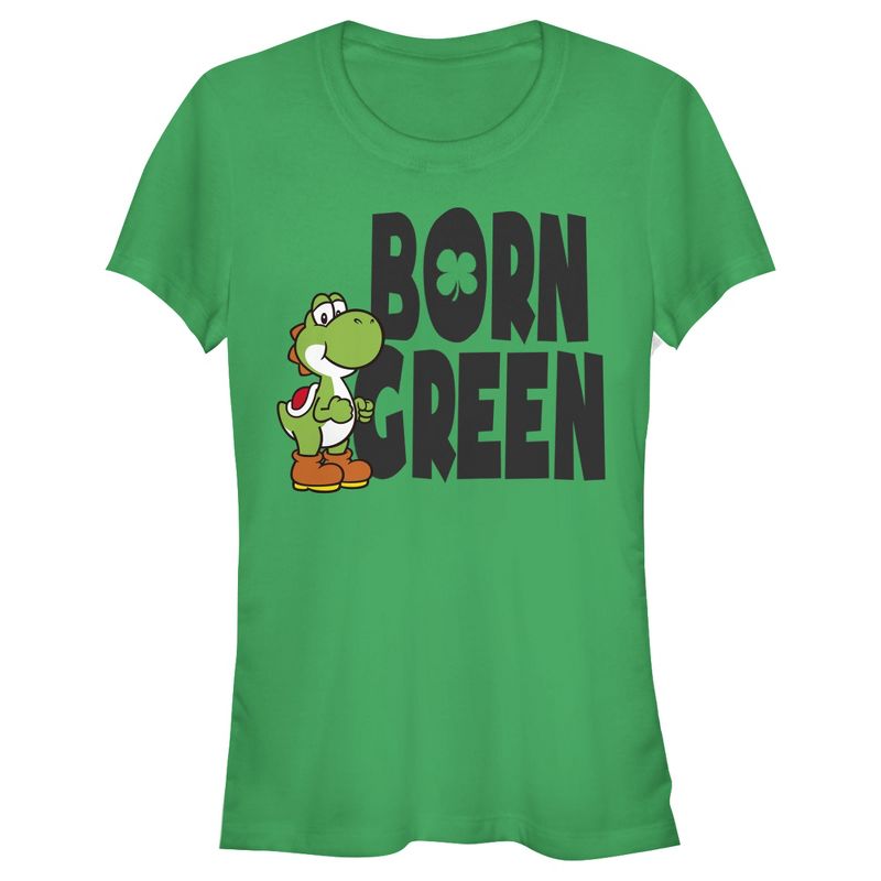 Juniors Womens Nintendo Super Mario Yoshi St. Patrick's Born T-Shirt, 1 of 4