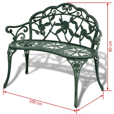 Green Cast Aluminum Garden Bench with Floral Design