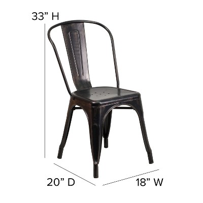 Black-Antique Gold Metal Stackable Armless Dining Chair