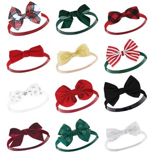 Hudson Baby Infant Girl Cotton and Synthetic Headbands, 12 Days Of Christmas Plaid, 0-24 Months - 1 of 4