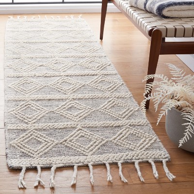 Handwoven Black and Ivory Wool Runner Rug