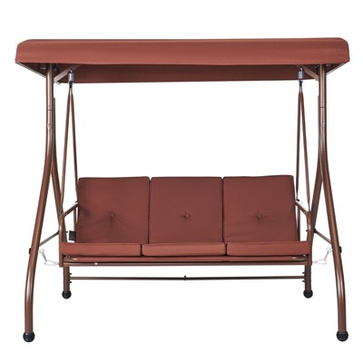 CAVINAS 3-Seat Patio Porch Swing,Hammock Swing Bench with Adjustable Canopy&Thick Cushion,Outdoor Swing for Garden&Backyard,750LBS Capacity,Brown