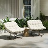 Outsunny Outdoor Rocking Chair Set of 2, Oversized Rocking Papasan Chairs with Cushions, Beige - 2 of 4