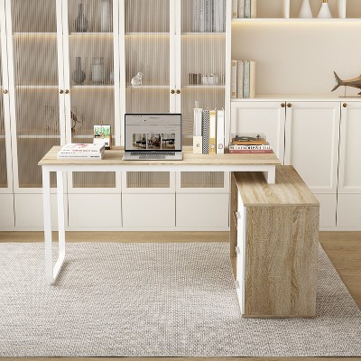 FUFU&GAGA Oak L-Shaped Computer Desk Rotatable Desktop Multifunctional Storage Office Essentials