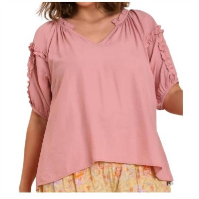 Women's Split Neck Puff Sleeve Blouse - umgee