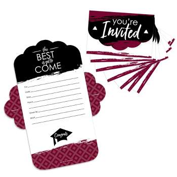 Big Dot of Happiness Maroon Grad - Best is Yet to Come - Fill-In Cards - Burgundy Graduation Party Fold and Send Invitations - Set of 8