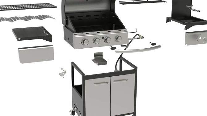 Captiva Designs E02GR001 Stainless Steel 4-Burner Propane Gas Grill with Side Burner and Side Tables, 2 of 13, play video