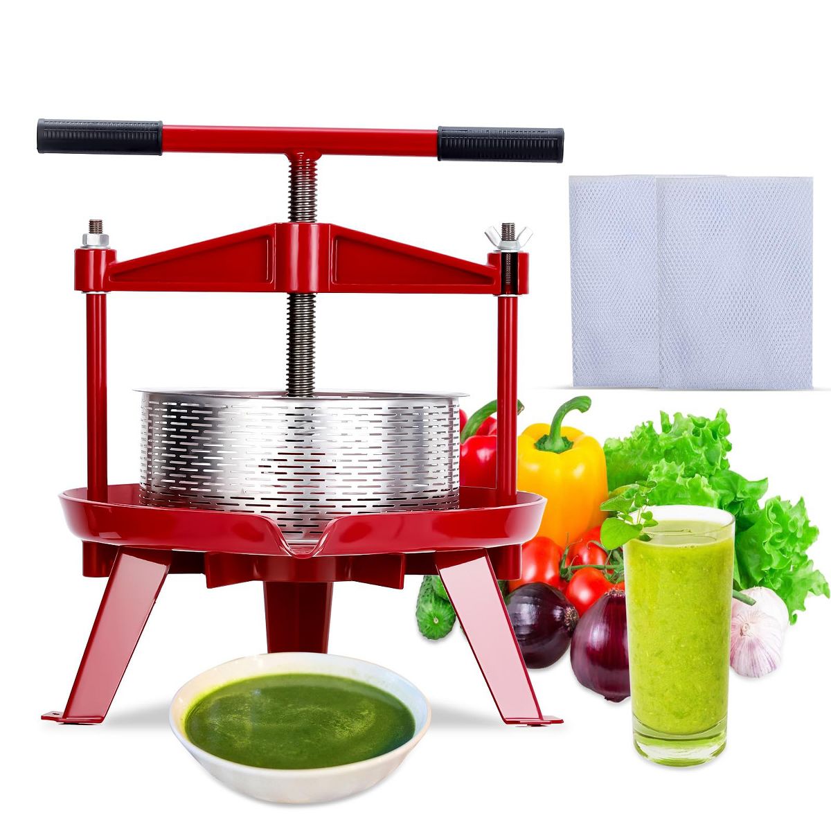 Stainless Steel Fruit Press, Manual T Handle 2.38 Gal Capacity, Triangle Structure Fruit Wine Press for Kitchen Outdoor Use