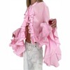 Clearlove Women's Collar Neck Button Down Ruffle Front Long Sleeve Blouse Shirt Top - 3 of 4