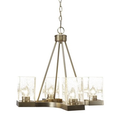 Toltec Lighting Nouvelle 4 - Light Chandelier in  New Aged Brass with 4" Square Clear Bubble Shade