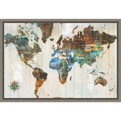 Gray Framed World Map Canvas Art Print