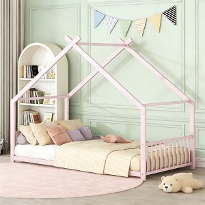 Luxystar Metal House Bed with Roof for Kids Room - 1 of 4