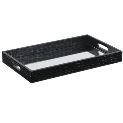 Cheung's Slade Black Faux Snakeskin Mirrored Tray