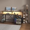 Computer Gaming Desk with File Drawers, 63'' Home Office Desk with Power Outlets & LED Light - 2 of 4