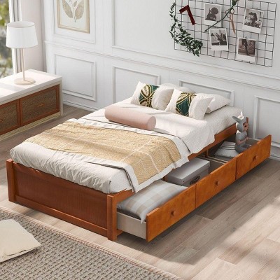 Streamdale Twin Size Platform Storage Bed with 3 Drawers Beige