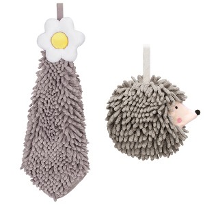 REGALWOVEN 2 Packs Chenille Hand Towel Flower and Cute Cartoon Hanging Hand Towel for Bathroom 6" x 15"/7" x 7" - 1 of 4