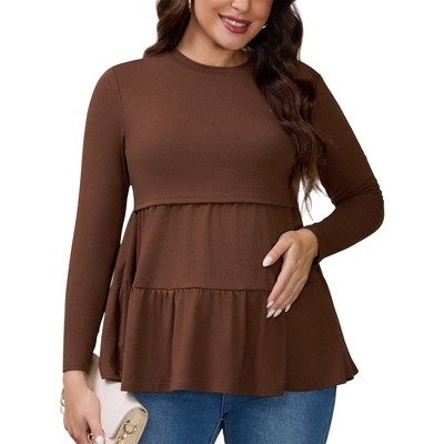 INSPIRE CHIC Women's Nursing Top Ruffle Pleated Long Sleeve Tunic Rayon Postpartum Breastfeeding Shirt Pregnancy Clothes