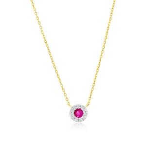 Classic Gold 14K Yellow Gold, 3mm Round Ruby (0.16ct) & Diamond Necklace - (11 Stones) - Pink - 16+2 Inch - 1 of 3
