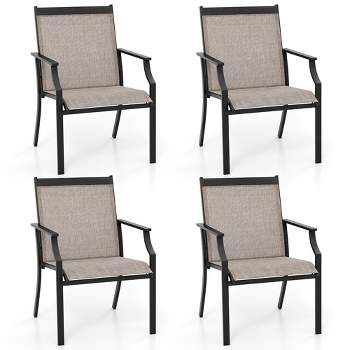 Tangkula Patio Chairs Set of 4 Dining Chairs w/ Curved Backrest Long Armrest Breathable Fabric