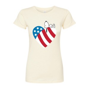 Women's - Peanuts - Snoopy On Flag Heart Fitted Graphic T-Shirt - 1 of 3