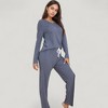 Anna-Kaci Lounge Women's V-Neck Long Sleeve Knit Top and Drawstring Waist Lounge Pants Two Piece Set - 2 of 4