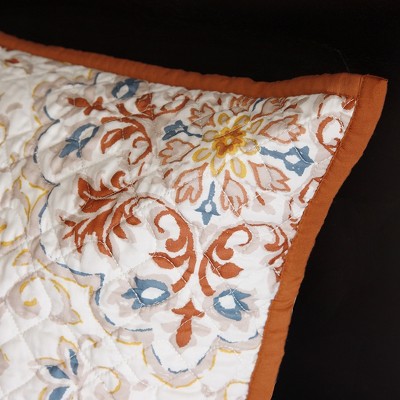 Ivory and Orange King Reversible Microfiber Quilt Set