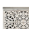 The Urban Port 24" Handcrafted Mango Wood Nightstand Side Table 2 Drawers Floral Carved Cut Out Design Antique White - 4 of 4