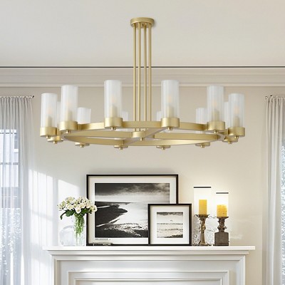 PAKOKULA 47.2 in. 12-Light Gold Wagon Wheel Semi-Flush Mount Ceiling Light with Double-Layer Glass Shades, E12 Base, Dimmable, UL Certified