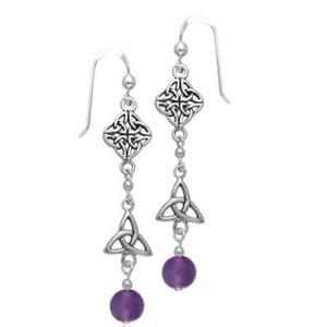 Slickblue Women's Celtic Trinity Knot Drop Earrings in Sterling Silver with Purple Amethyst Bead, 2.24 Inch - 1 of 3