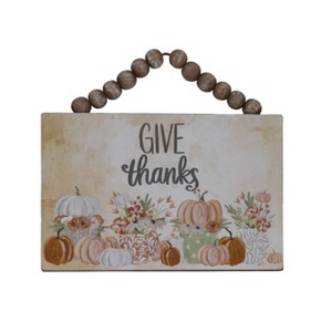Transpac MDF Plaque Bead Hanger Give Thanks Wall Art Multicolor Fall Harvest Indoor Decoration Gift for Autumn Charm - 1 of 1