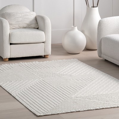 Nuloom Makena Geometric 4x6 Indoor Area Rug for Living Room Bedroom Dining Room Kitchen, Off White