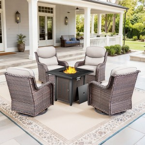 Gymojoy 5/7PCS Outdoor Swivel Chair 6-inch Thick Cushion with Fire Pit Table Patio Furniture Set - 1 of 4