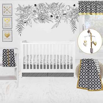 Bacati - Love Black Gold Nursery in a Bag 10 pc Boy or Girl Gender Neutral Unisex Baby Crib Bedding Set with 2 Crib Fitted Sheets